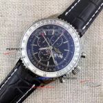Perfect Replica Navitimer world GMT Watch - Black Leather Strap